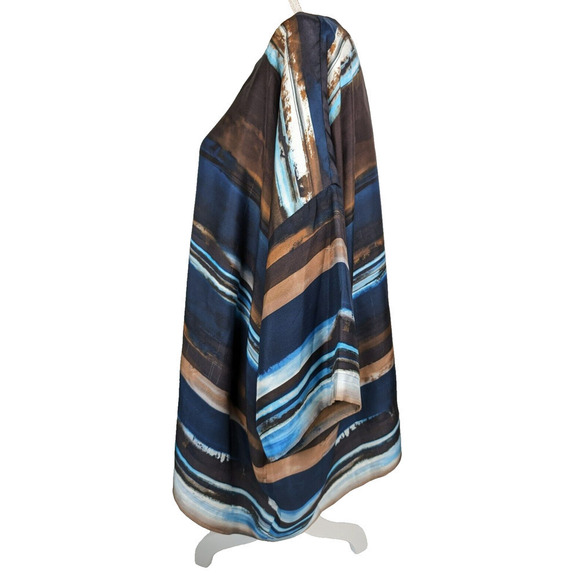 Eskandar Blue Brown Abstract Painted Stripes Bateau Neck Tunic Size 1 US 10/12 - Picture 3 of 16